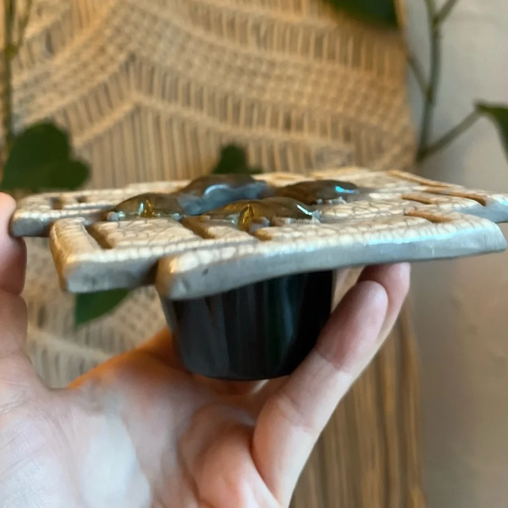 Vintage Japanese Prolon Ikebana Flower Frog • Ceramic Raku-Style Kenzan Holder